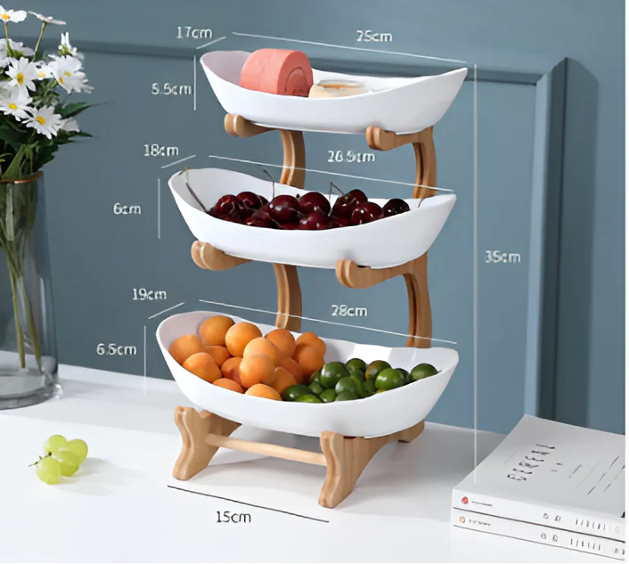 Multi Tier Fruit Bowl with Wooden Stand and Trays - Image 11