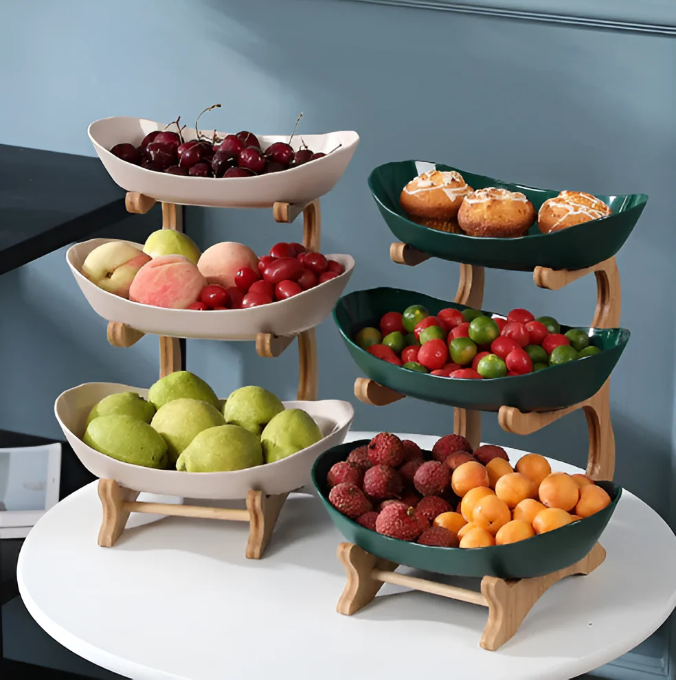 Multi Tier Fruit Bowl with Wooden Stand and Trays - Image 4