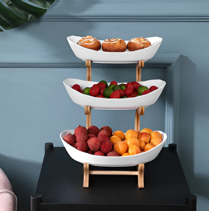 Multi Tier Fruit Bowl with Wooden Stand and Trays - Image 5