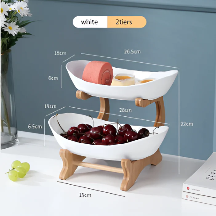 Multi Tier Fruit Bowl with Wooden Stand and Trays - Image 6