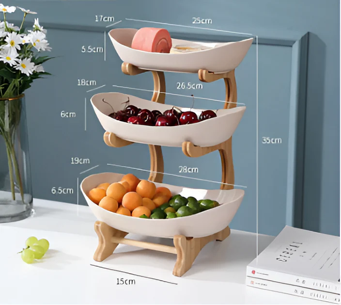 Multi Tier Fruit Bowl with Wooden Stand and Trays - Image 7