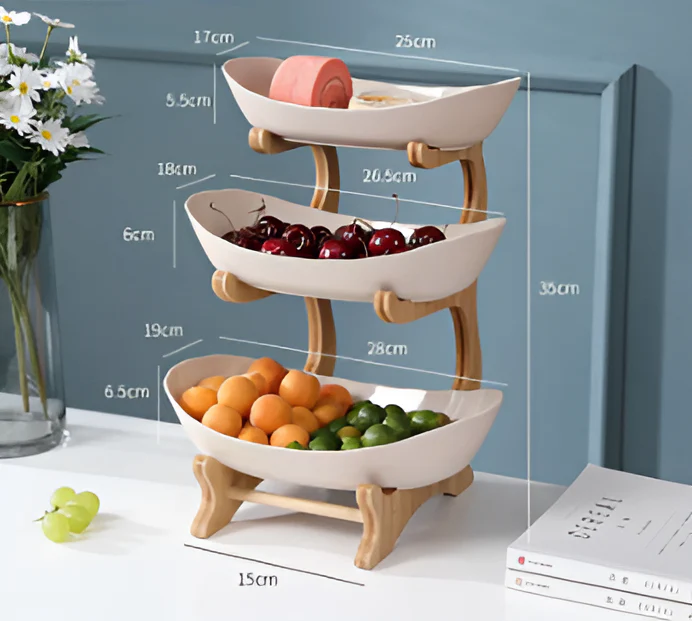 Multi Tier Fruit Bowl with Wooden Stand and Trays - Image 8