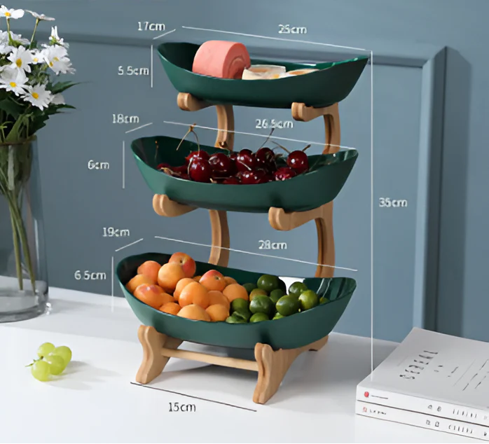 Multi Tier Fruit Bowl with Wooden Stand and Trays - Image 9