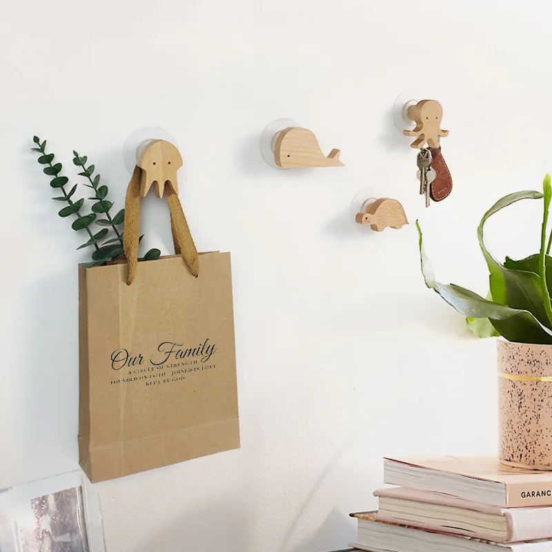 Wooden Animal Wall Hooks Coat Adhesive Hook Rack - Image 4