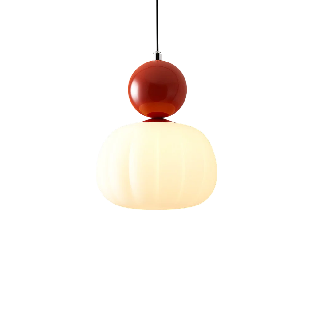 Opal glass pendant light with coloured sphere cap - Image 10