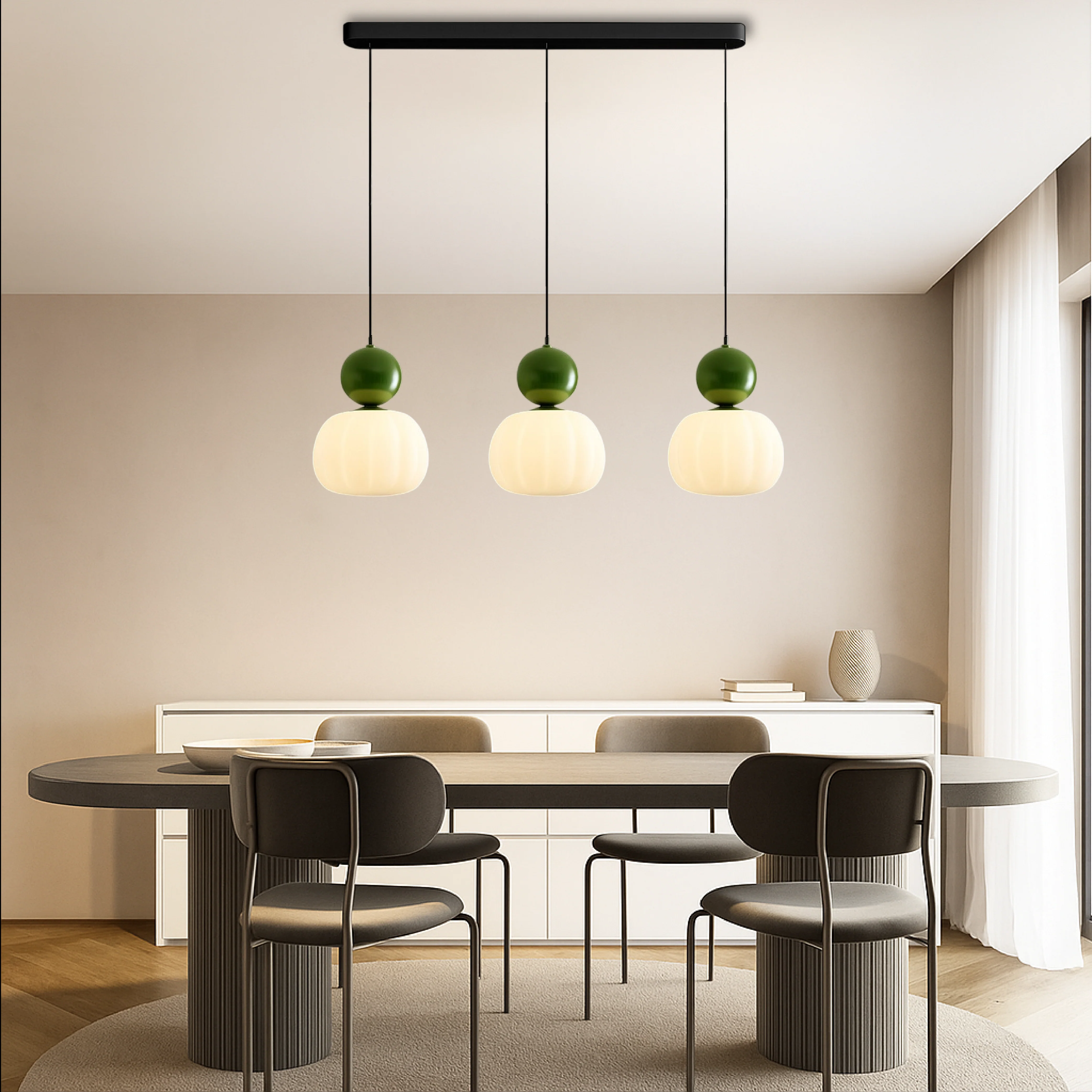 Opal glass pendant light with coloured sphere cap - Image 3