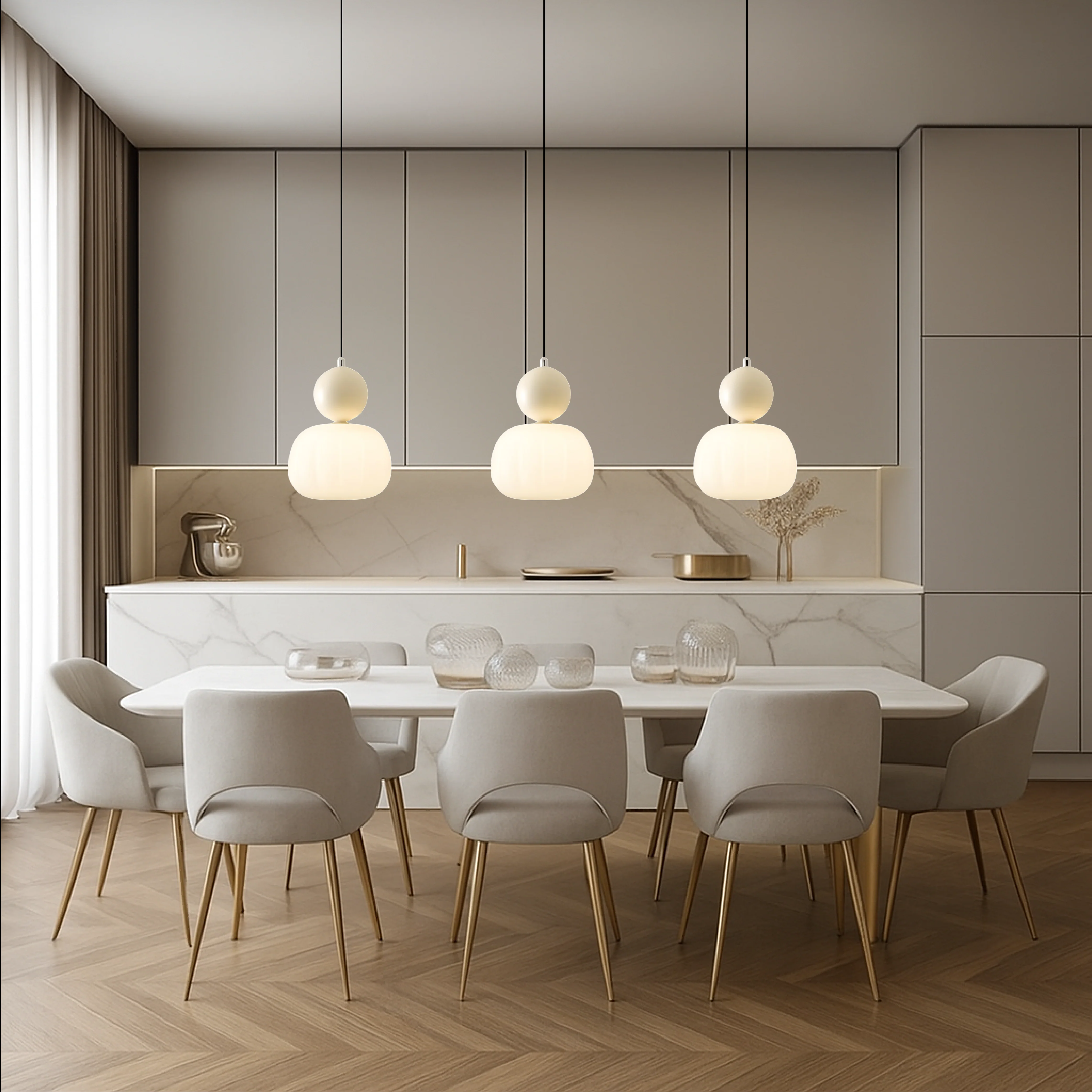 Opal glass pendant light with coloured sphere cap - Image 4