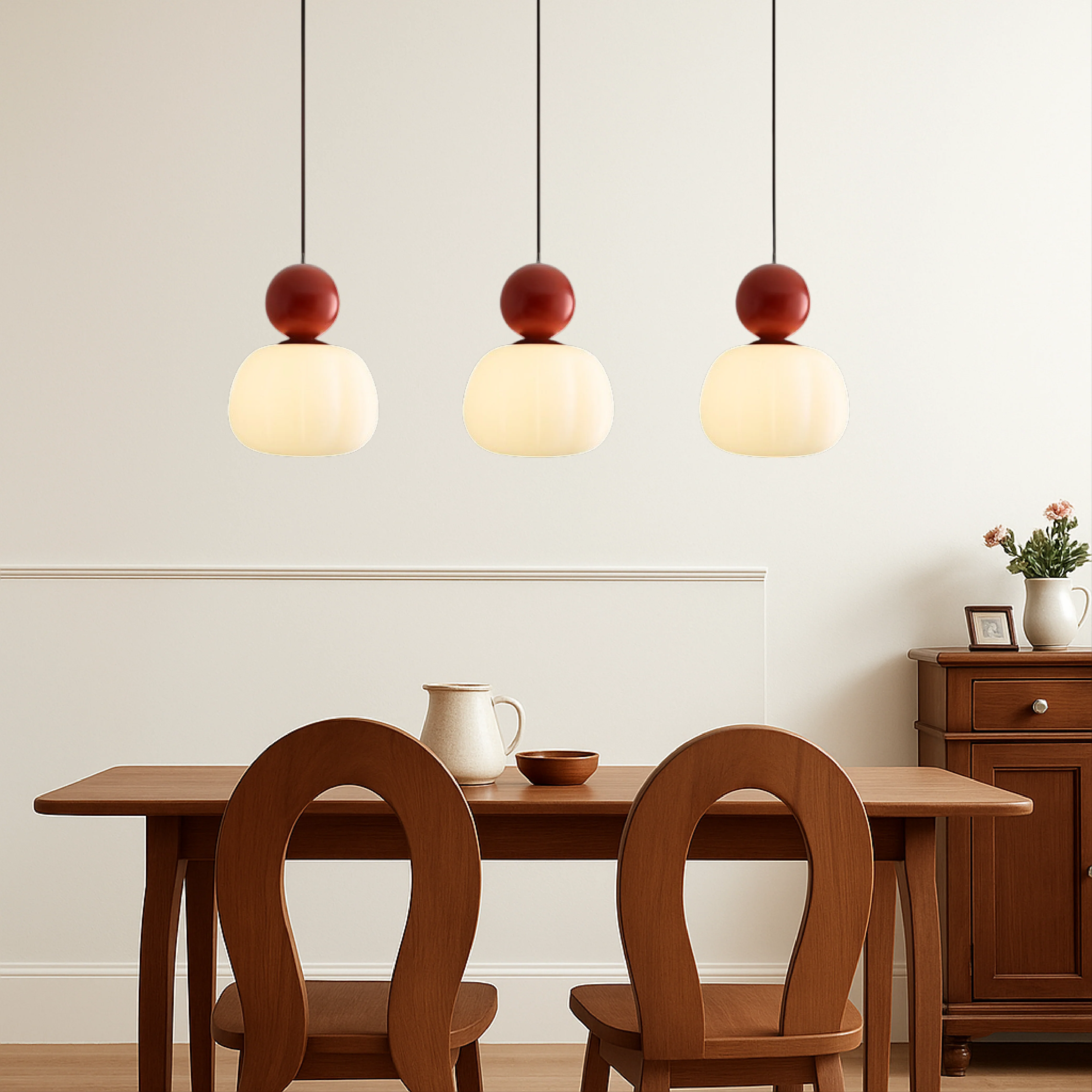 Opal glass pendant light with coloured sphere cap - Image 5