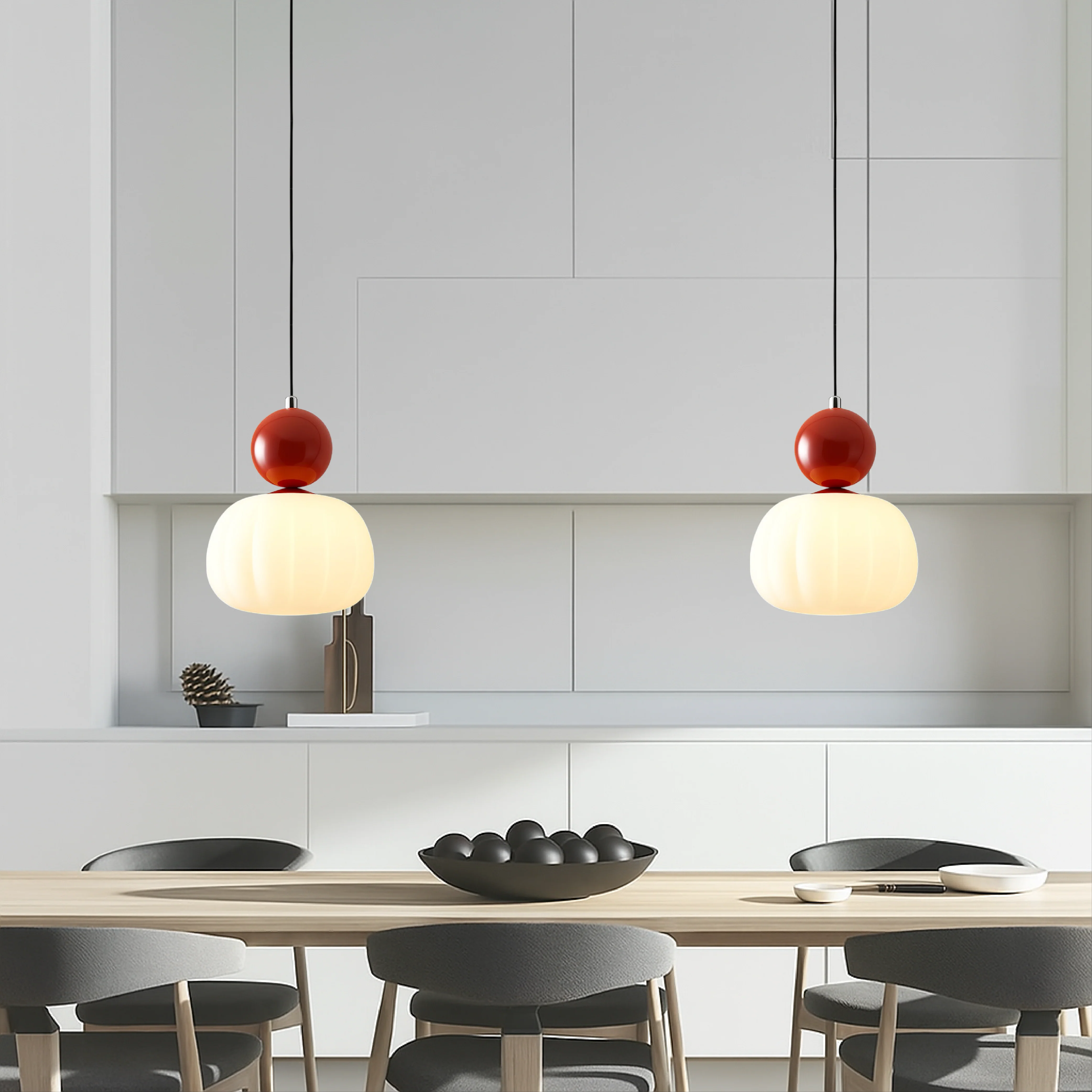 Opal glass pendant light with coloured sphere cap - Image 6
