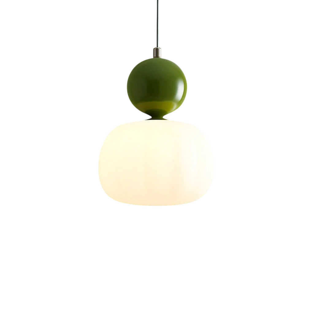 Opal glass pendant light with coloured sphere cap - Image 7