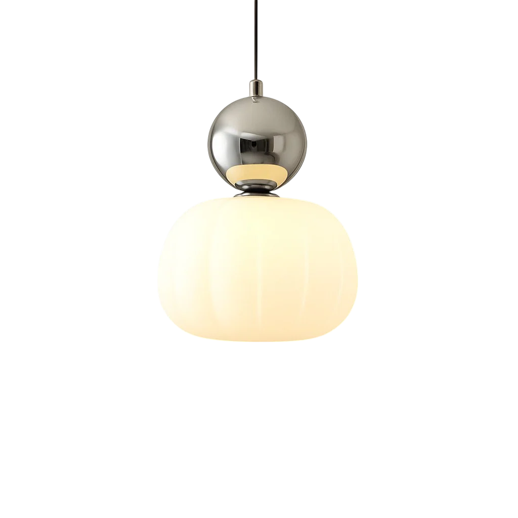 Opal glass pendant light with coloured sphere cap - Image 8