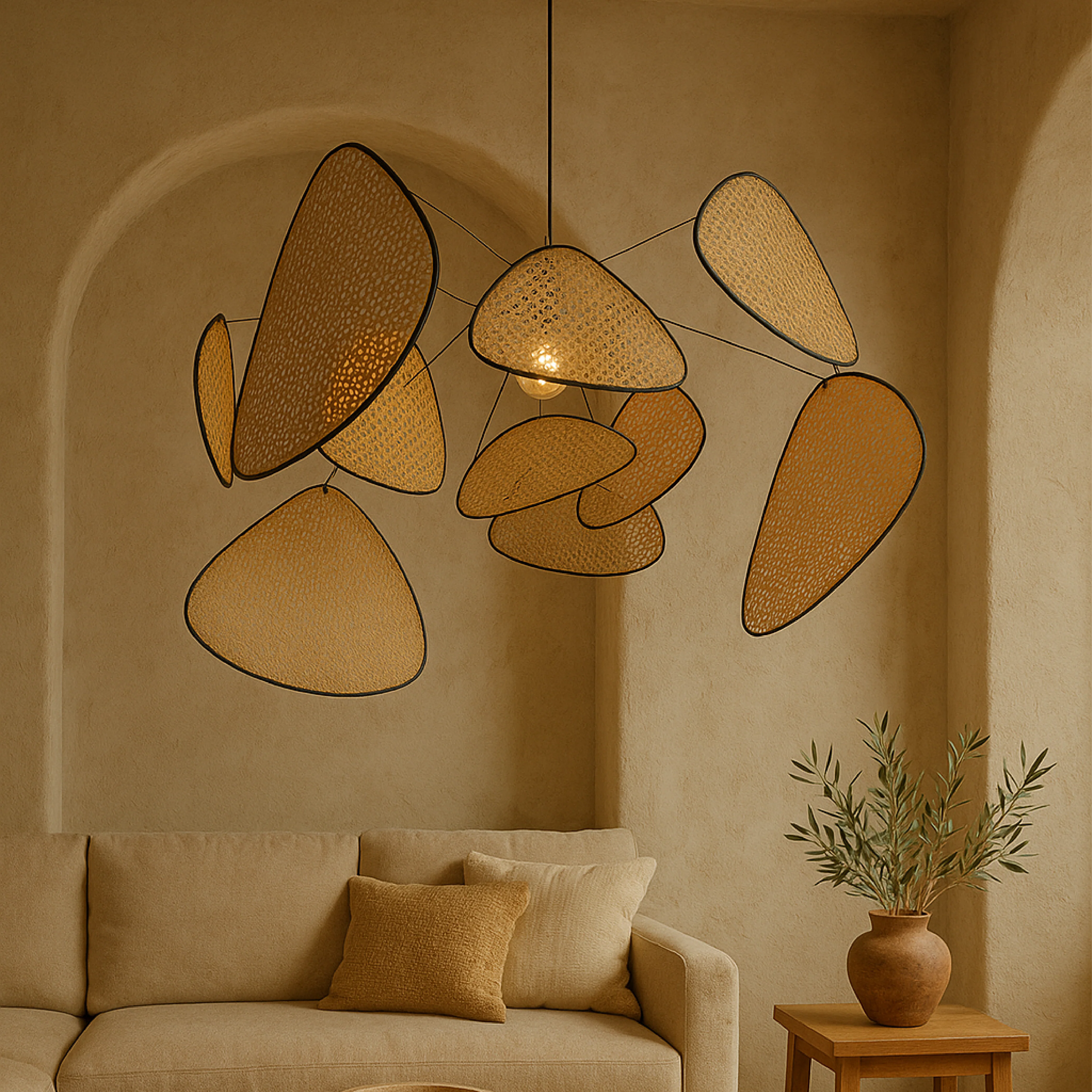 Organic Rattan Sculpture Pendant Light - Image 4