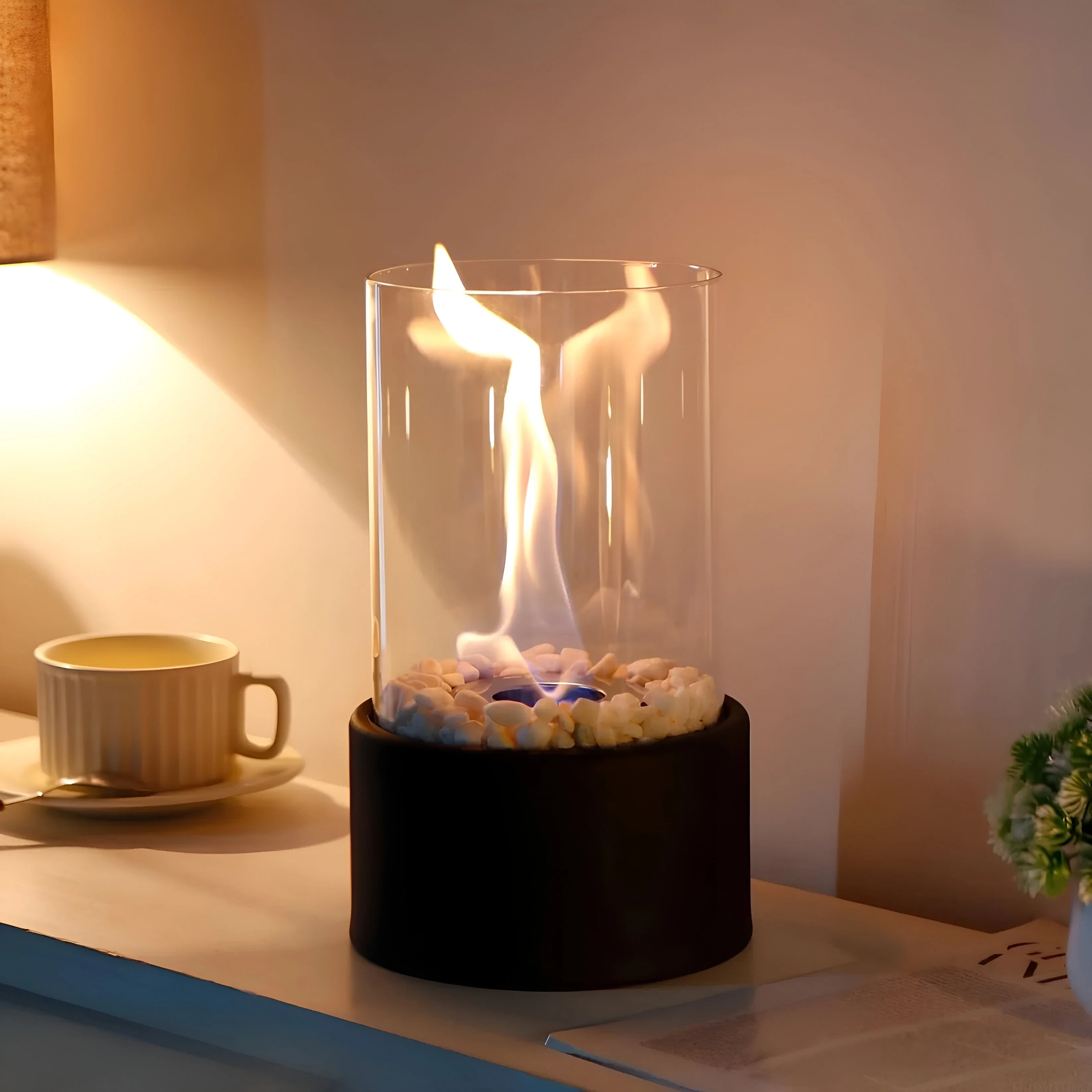 Outdoor Cylindrical Tabletop Bio Ethanol Fireplace with Glass Tube - Image 3