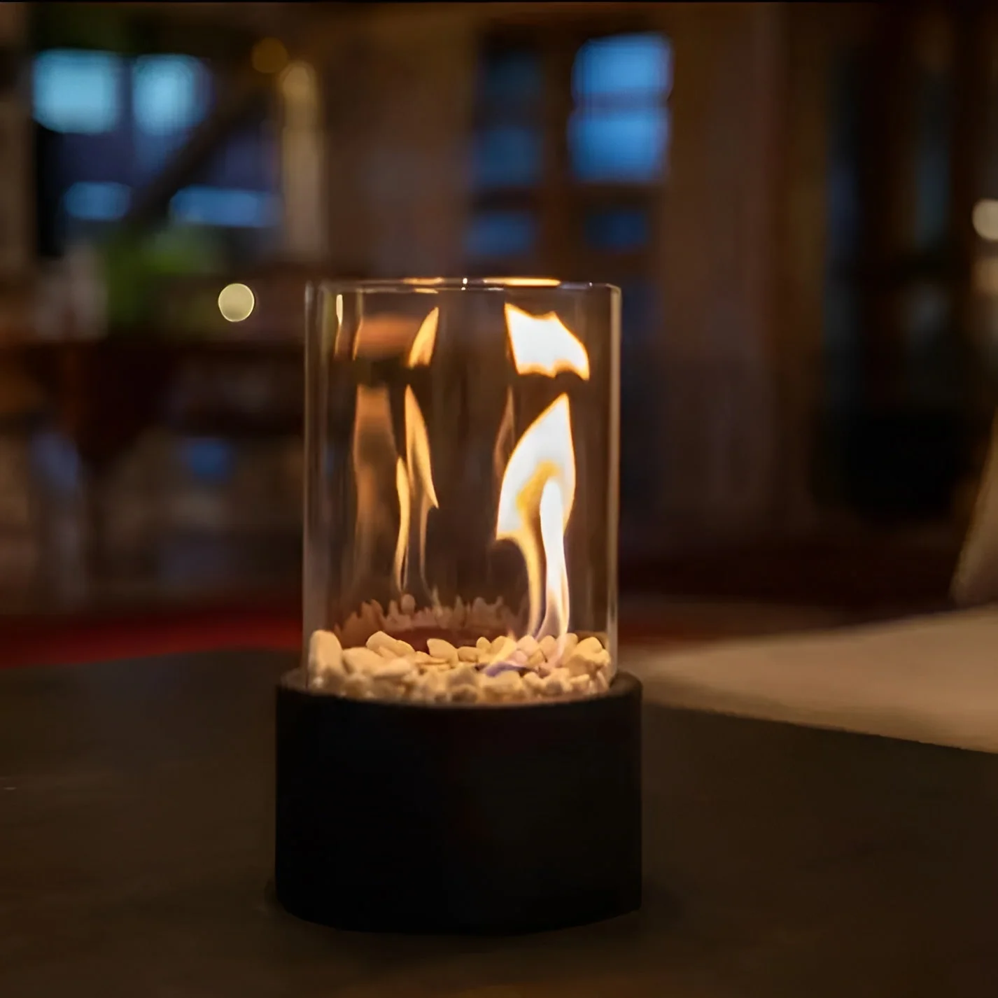 Outdoor Cylindrical Tabletop Bio Ethanol Fireplace with Glass Tube - Image 7