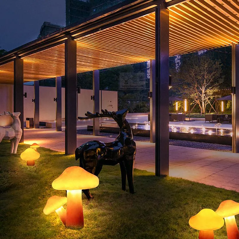 Outdoor Mushroom LED Garden Lamp Set in Orange Resin - Image 3