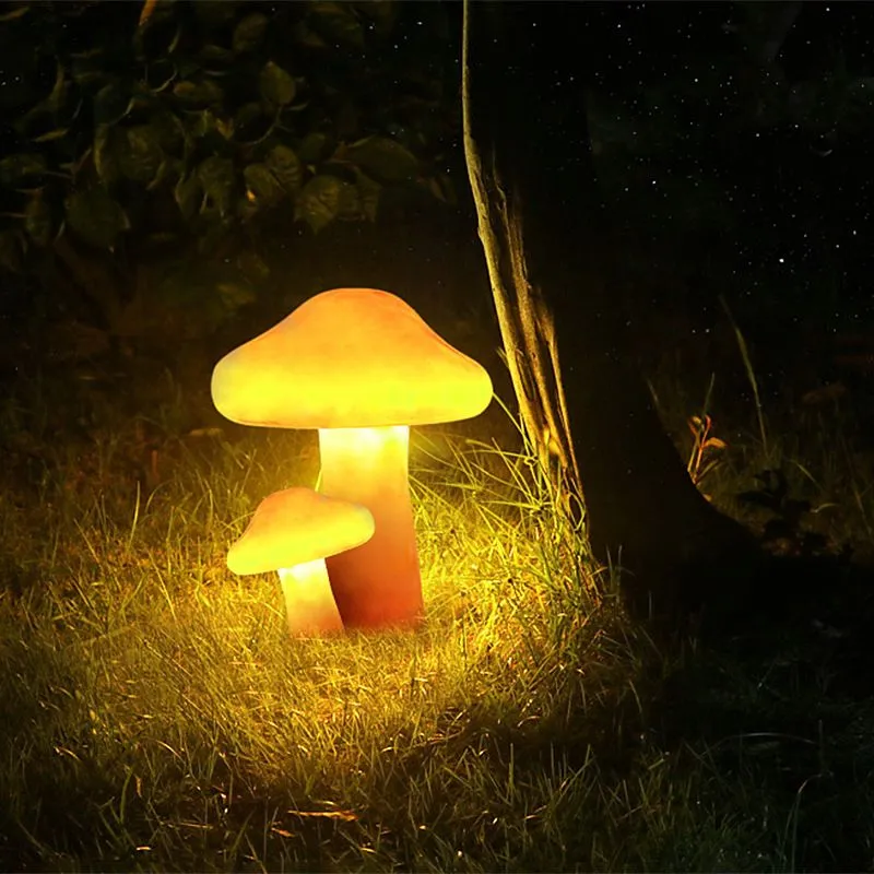 Outdoor Mushroom LED Garden Lamp Set in Orange Resin - Image 4