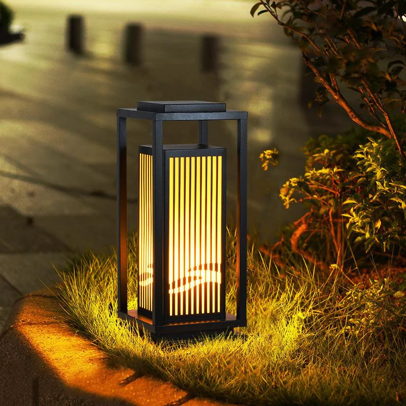 Outdoor Solar Post Light Black Cage Style Lamp - Image 2