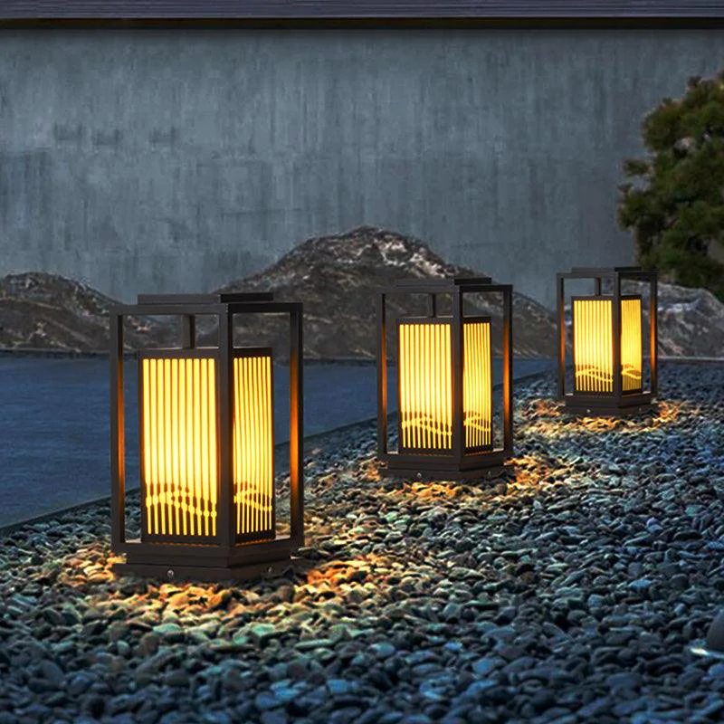 Outdoor Solar Post Light Black Cage Style Lamp - Image 9