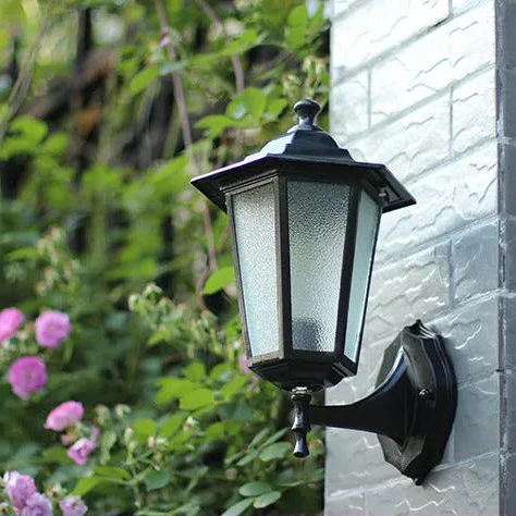 Outdoor Wall Lantern with Motion Sensor and Black Metal Frame