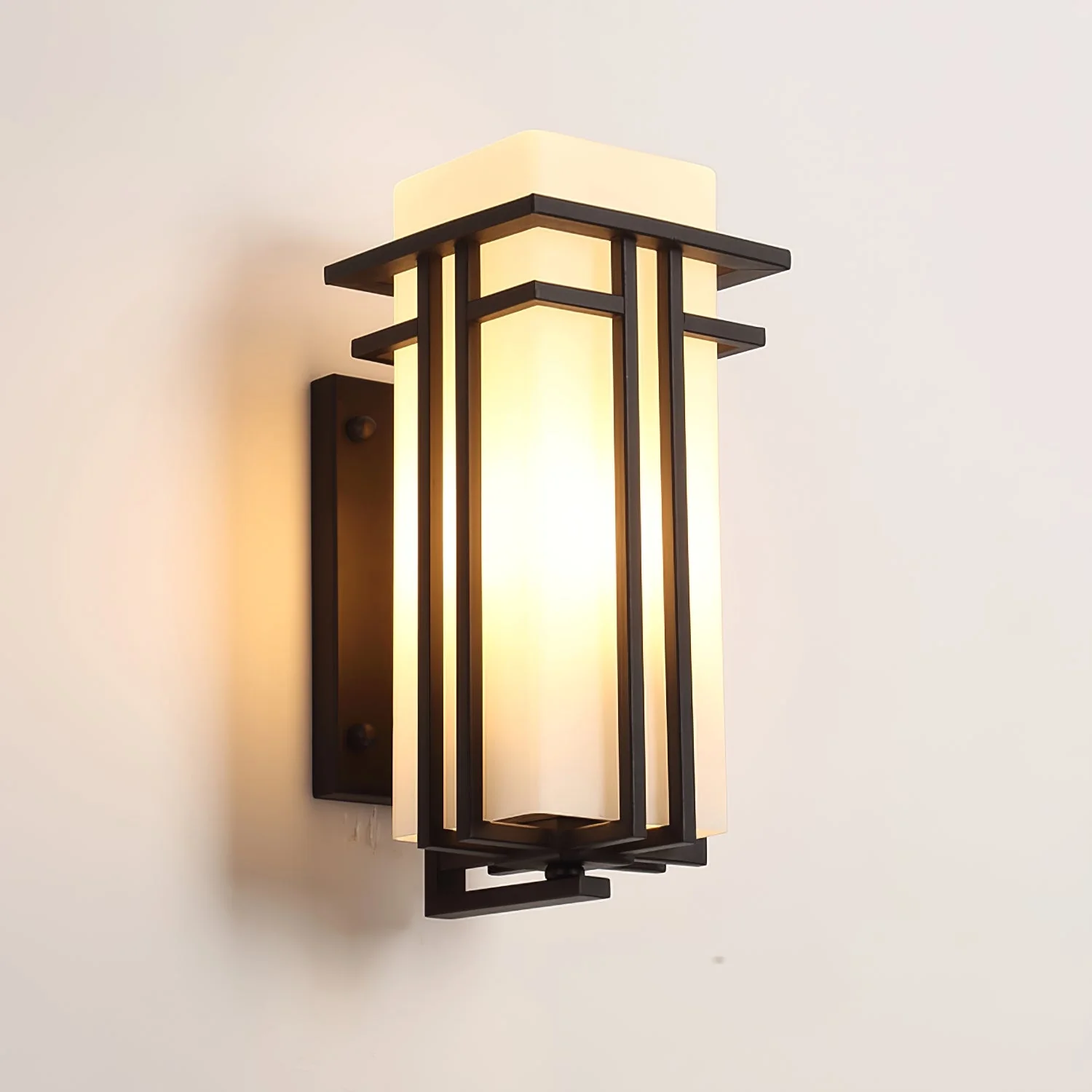 Outdoor Wall Light Rectangular Glass Shade with Metal Frame - Image 10
