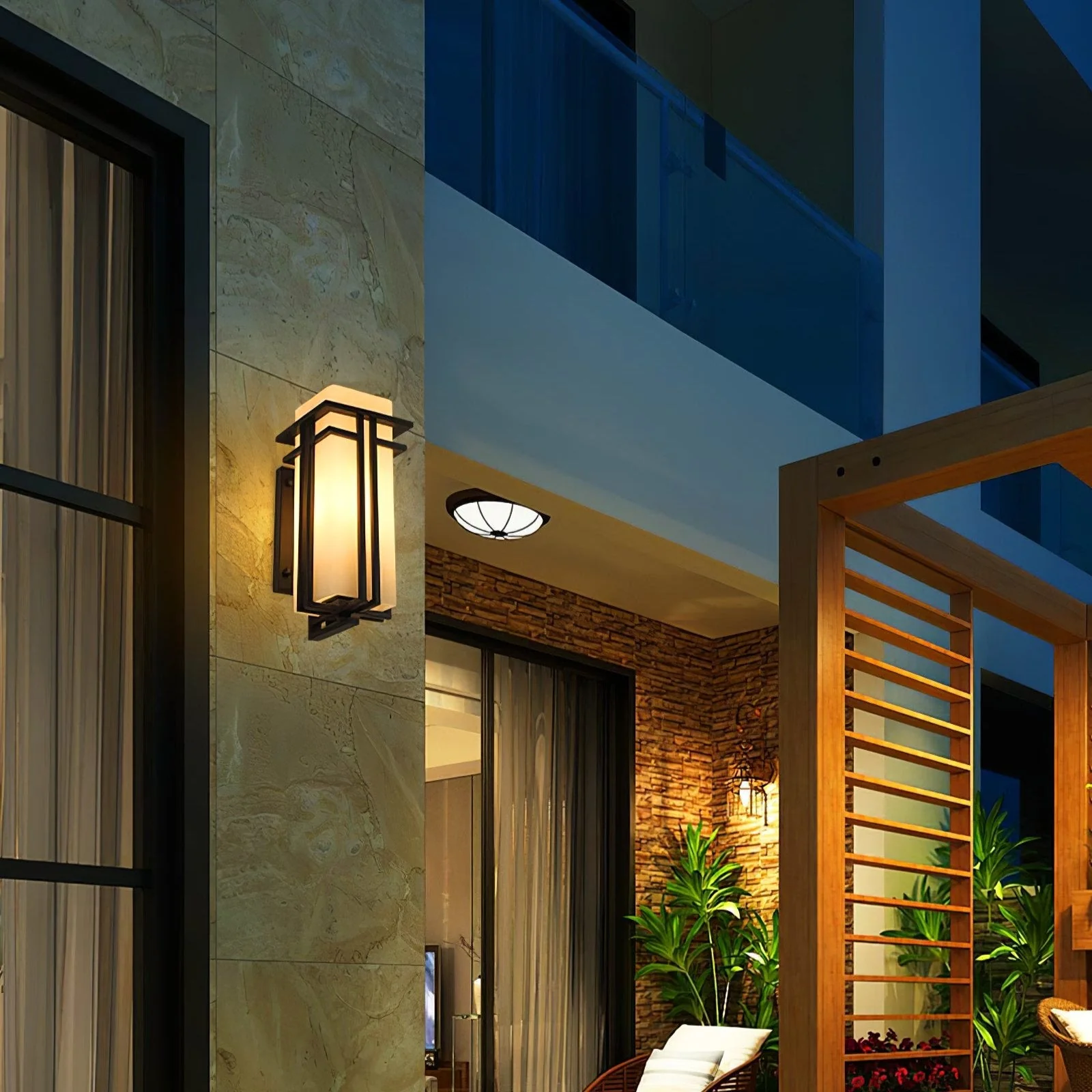 Outdoor Wall Light Rectangular Glass Shade with Metal Frame - Image 3