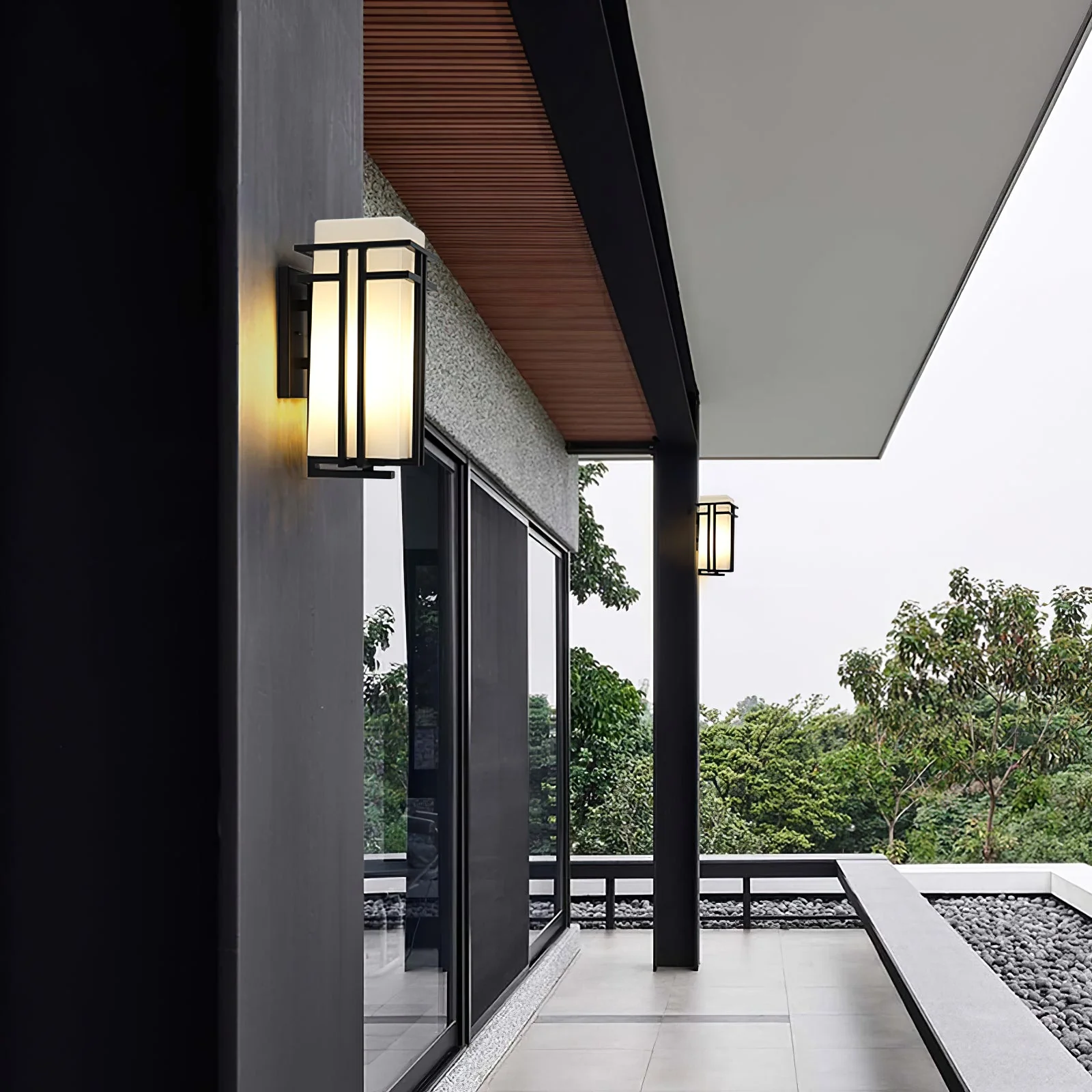 Outdoor Wall Light Rectangular Glass Shade with Metal Frame - Image 4
