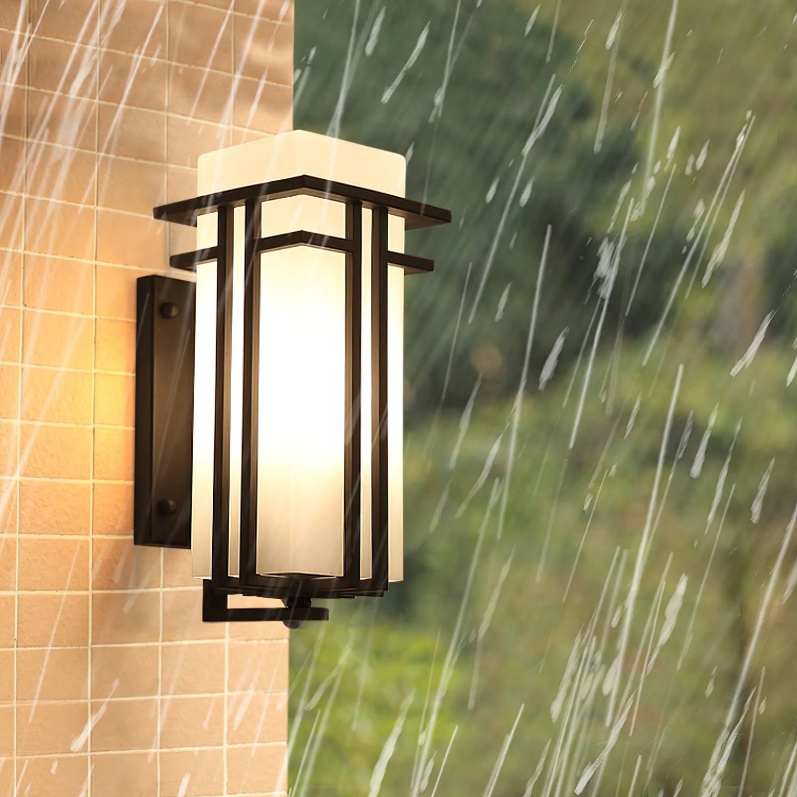 Outdoor Wall Light Rectangular Glass Shade with Metal Frame - Image 5