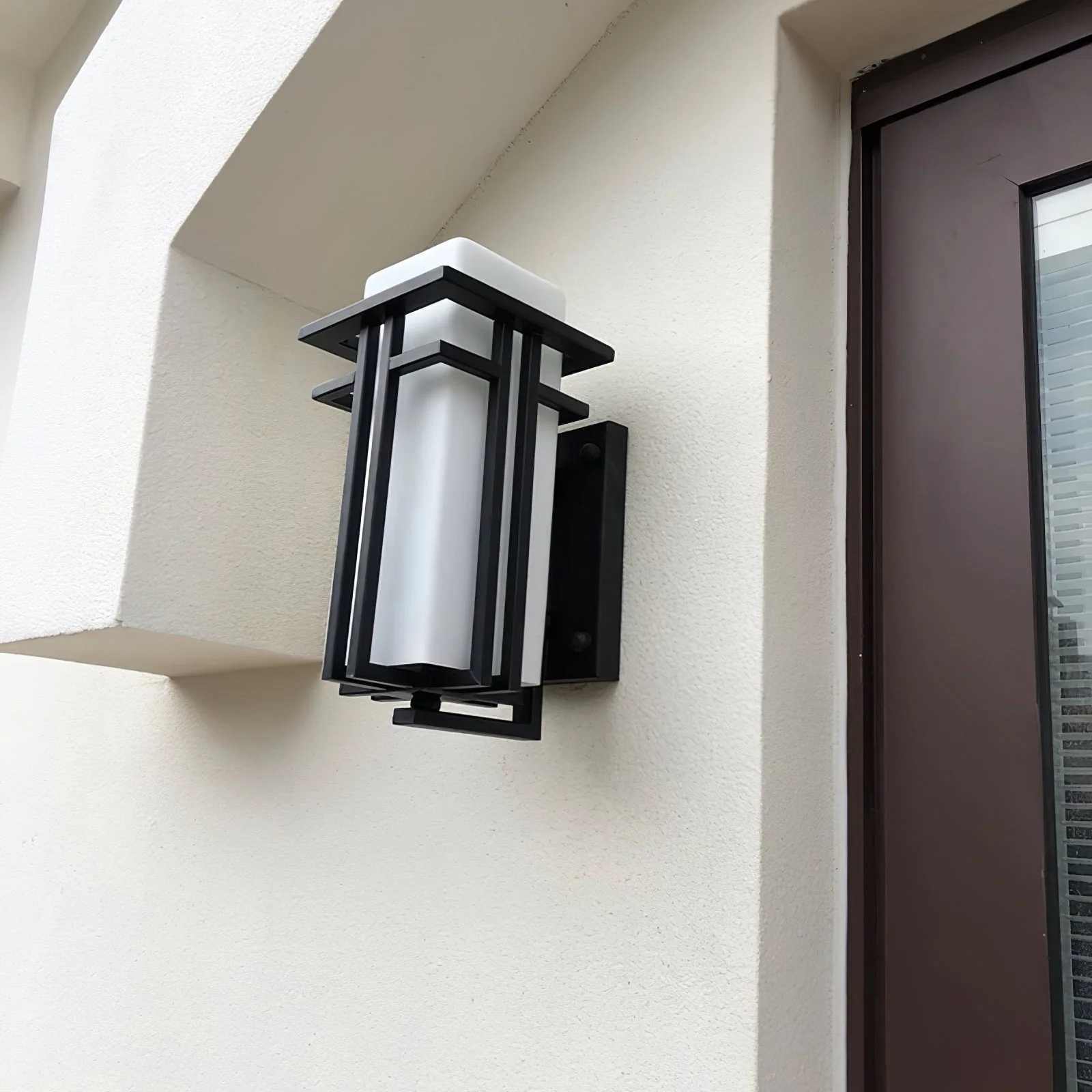 Outdoor Wall Light Rectangular Glass Shade with Metal Frame - Image 6