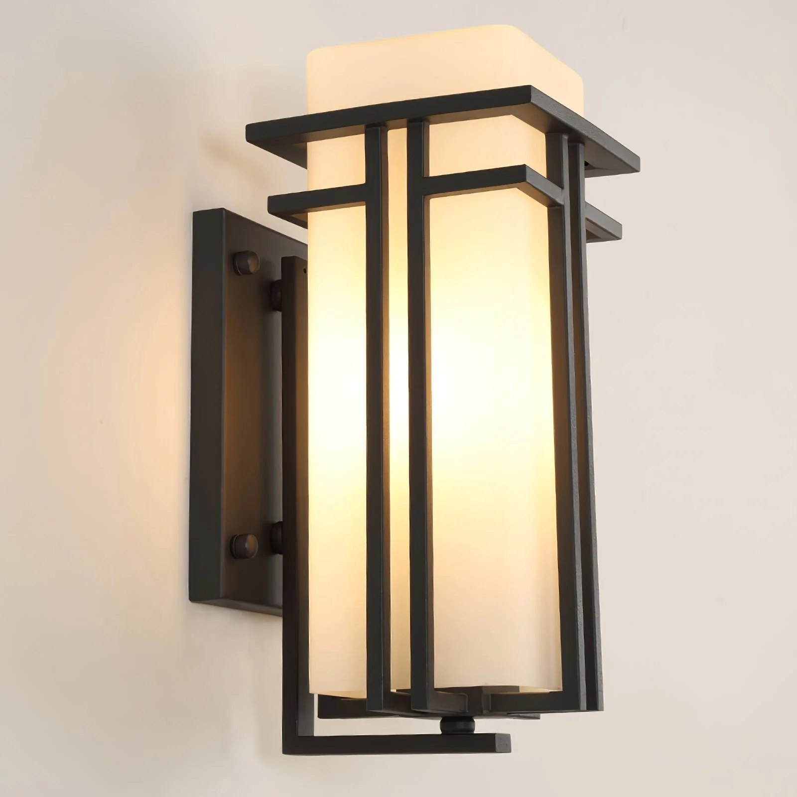 Outdoor Wall Light Rectangular Glass Shade with Metal Frame - Image 8