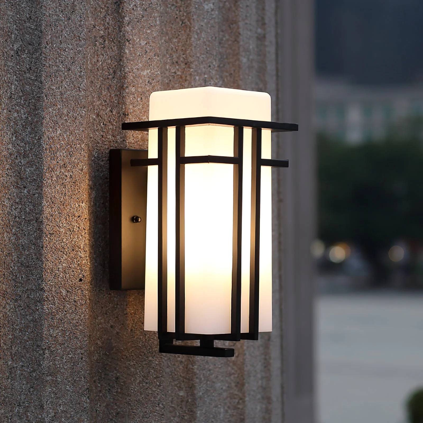Outdoor Wall Light Rectangular Glass Shade with Metal Frame - Image 9