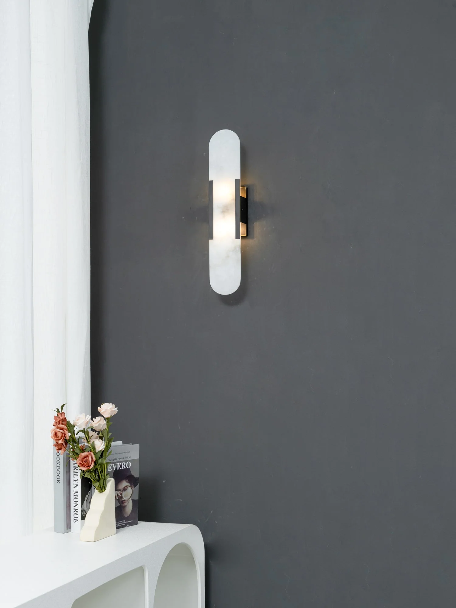 Oval Marble Wall Sconce with Soft LED Ambient Lighting - Image 7
