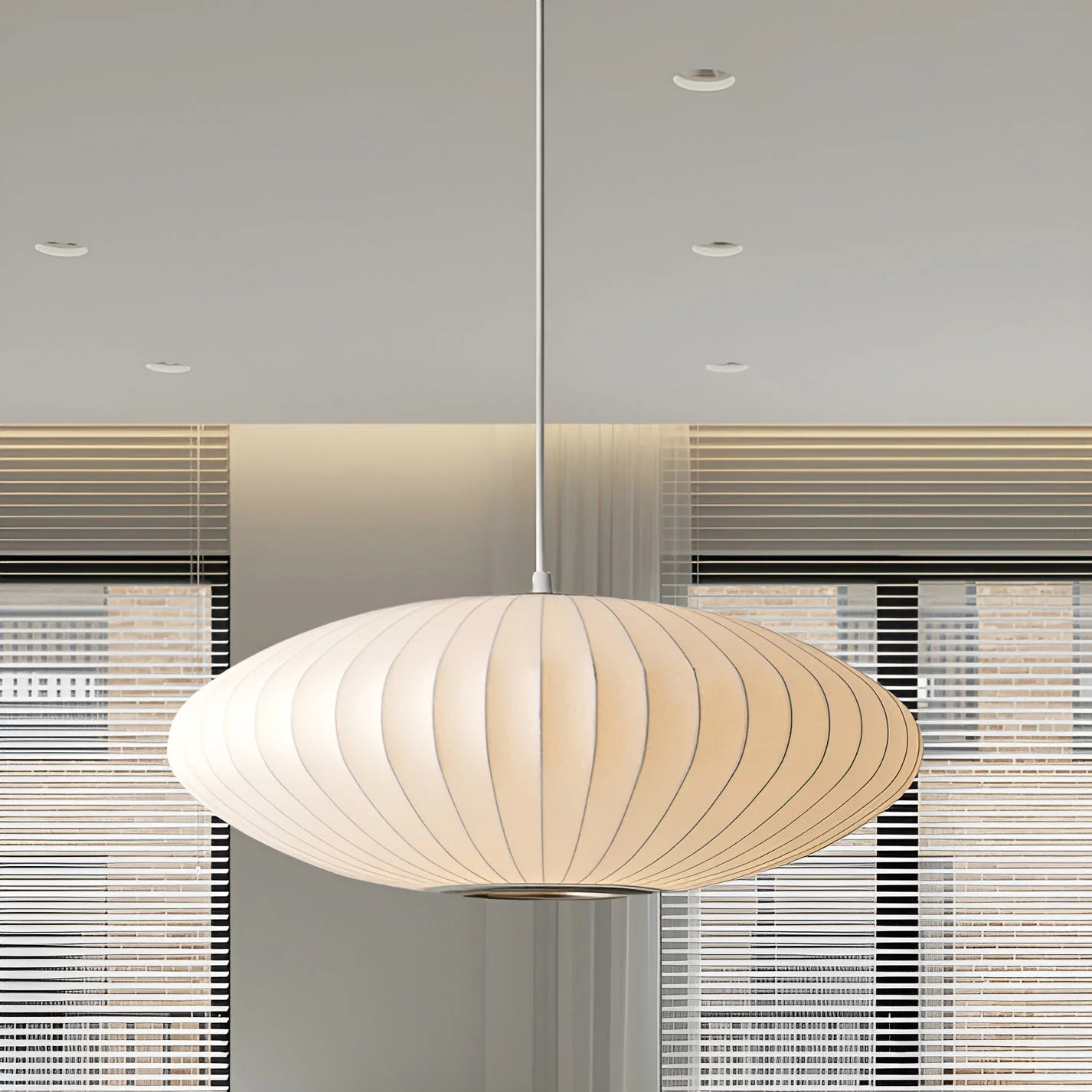 Oval pendant light with vertical lined shade - Image 4