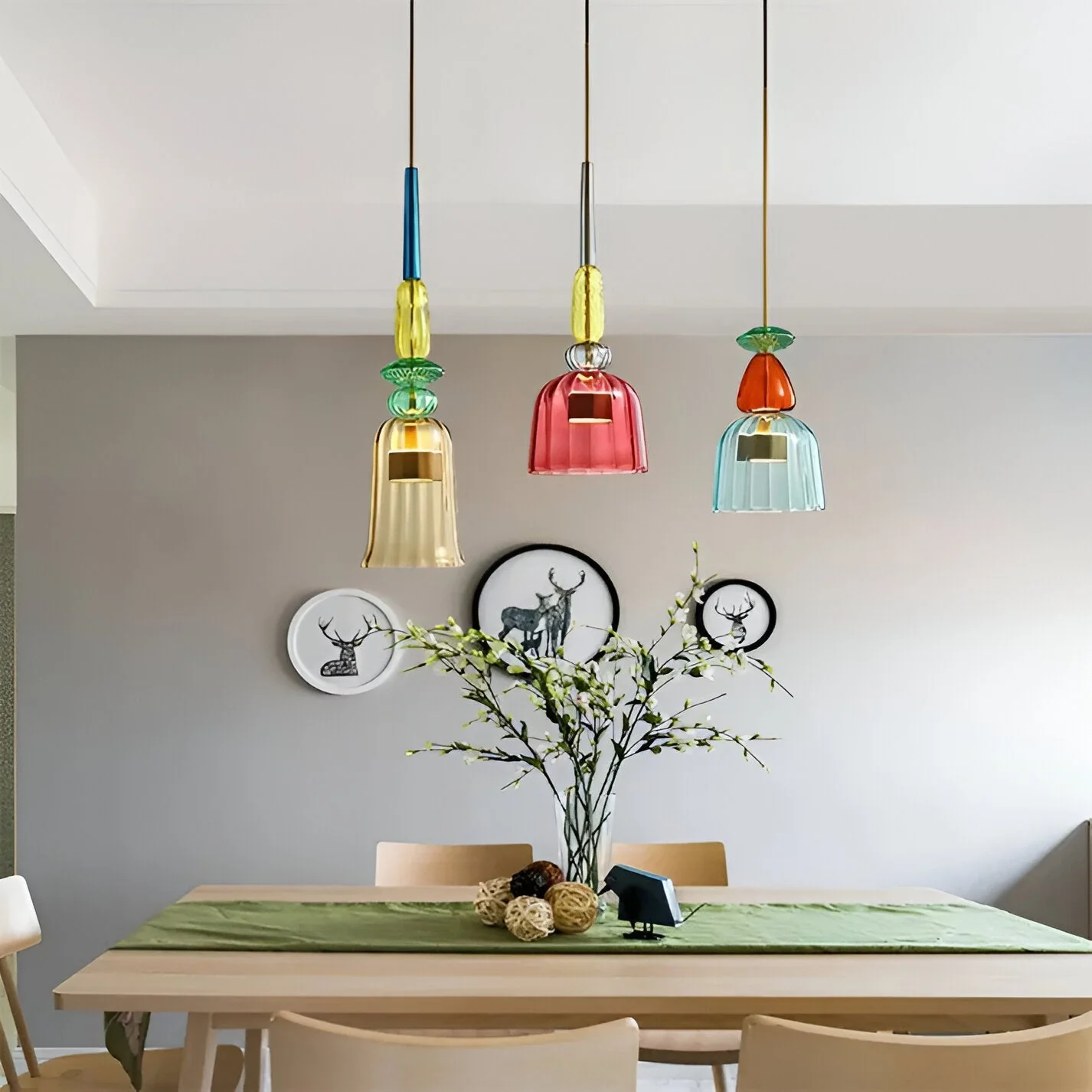 Pastel coloured glass pendant light with bell shade - Image 11