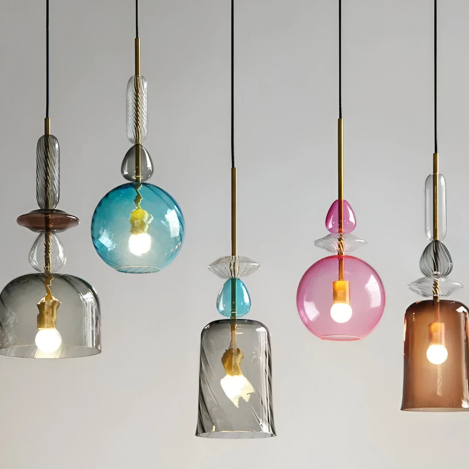 Pastel coloured glass pendant light with bell shade - Image 18