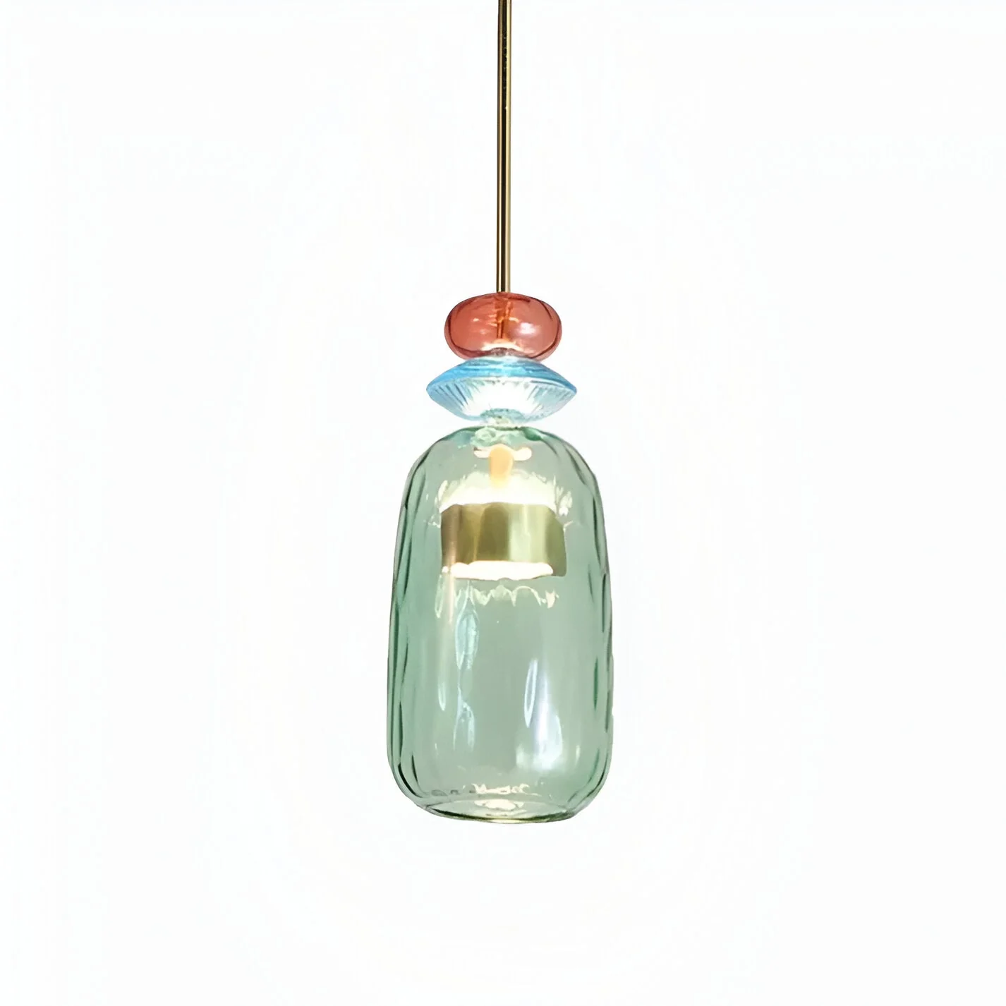 Pastel coloured glass pendant light with bell shade - Image 32