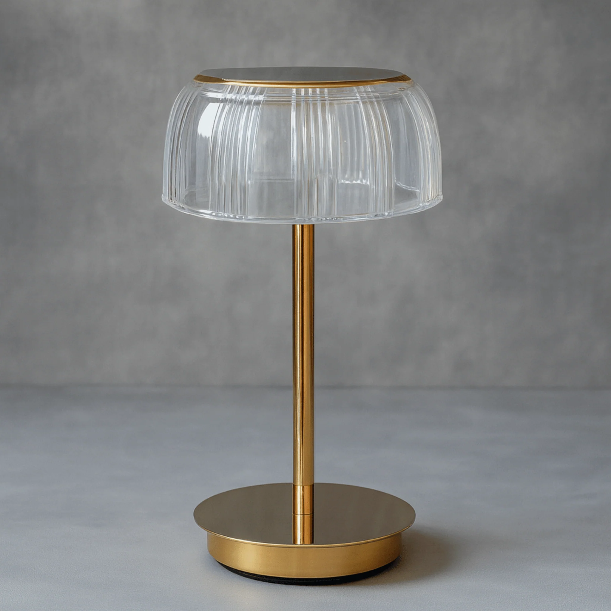 Rechargeable LED Glass Table Lamp with Ribbed Shade and Metal Base - Image 5