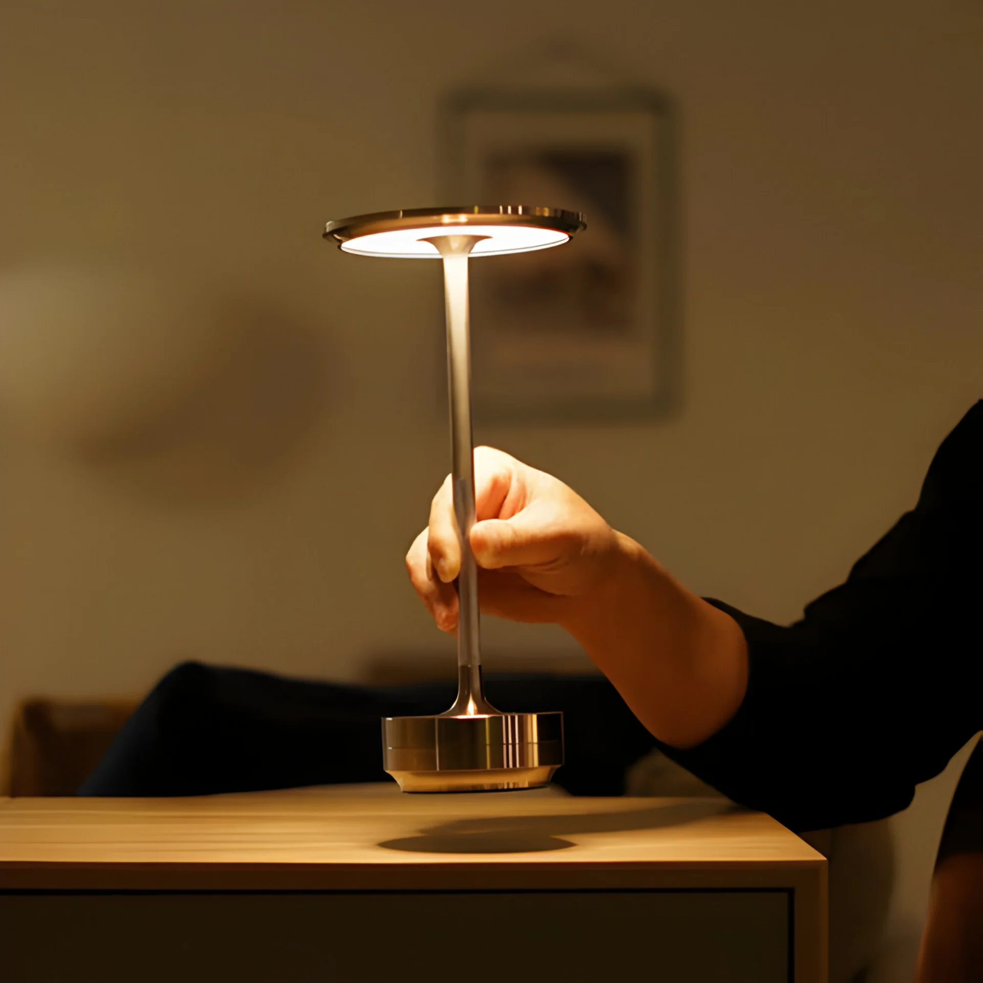 Rechargeable LED Table Lamp with Disc Light Head and Metal Base - Image 2