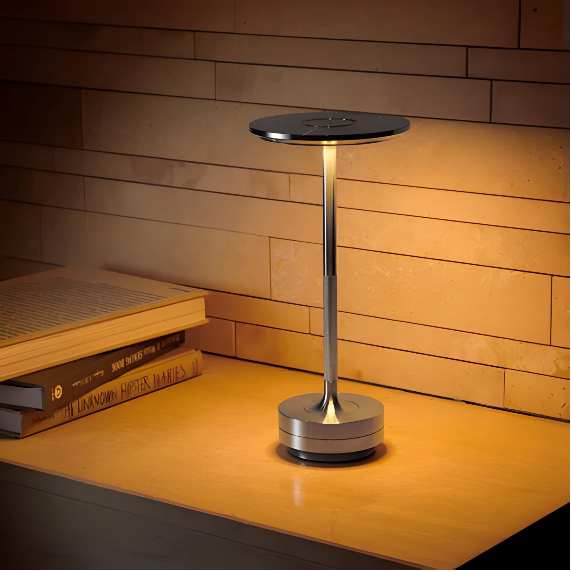 Rechargeable LED Table Lamp with Disc Light Head and Metal Base - Image 3