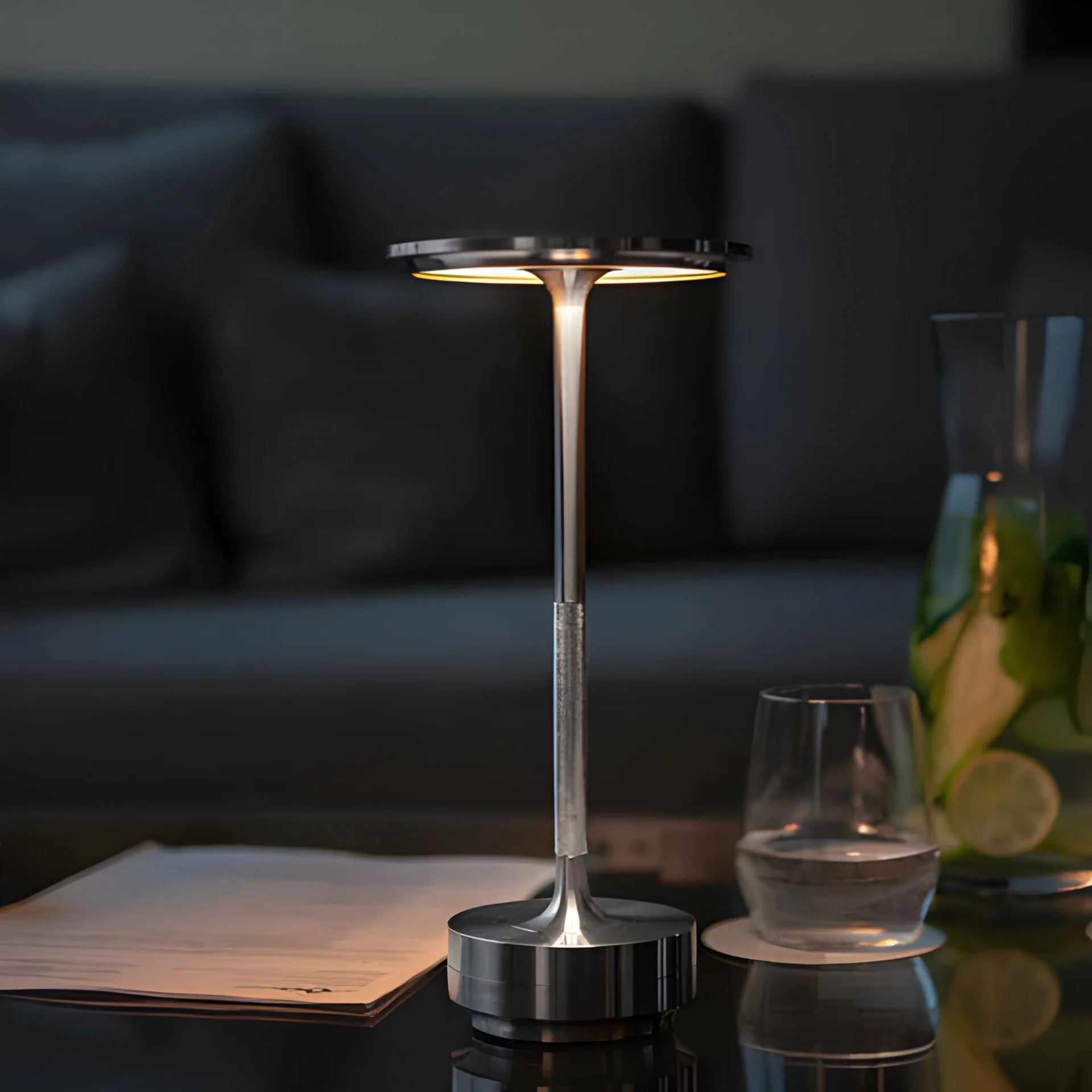 Rechargeable LED Table Lamp with Disc Light Head and Metal Base - Image 5