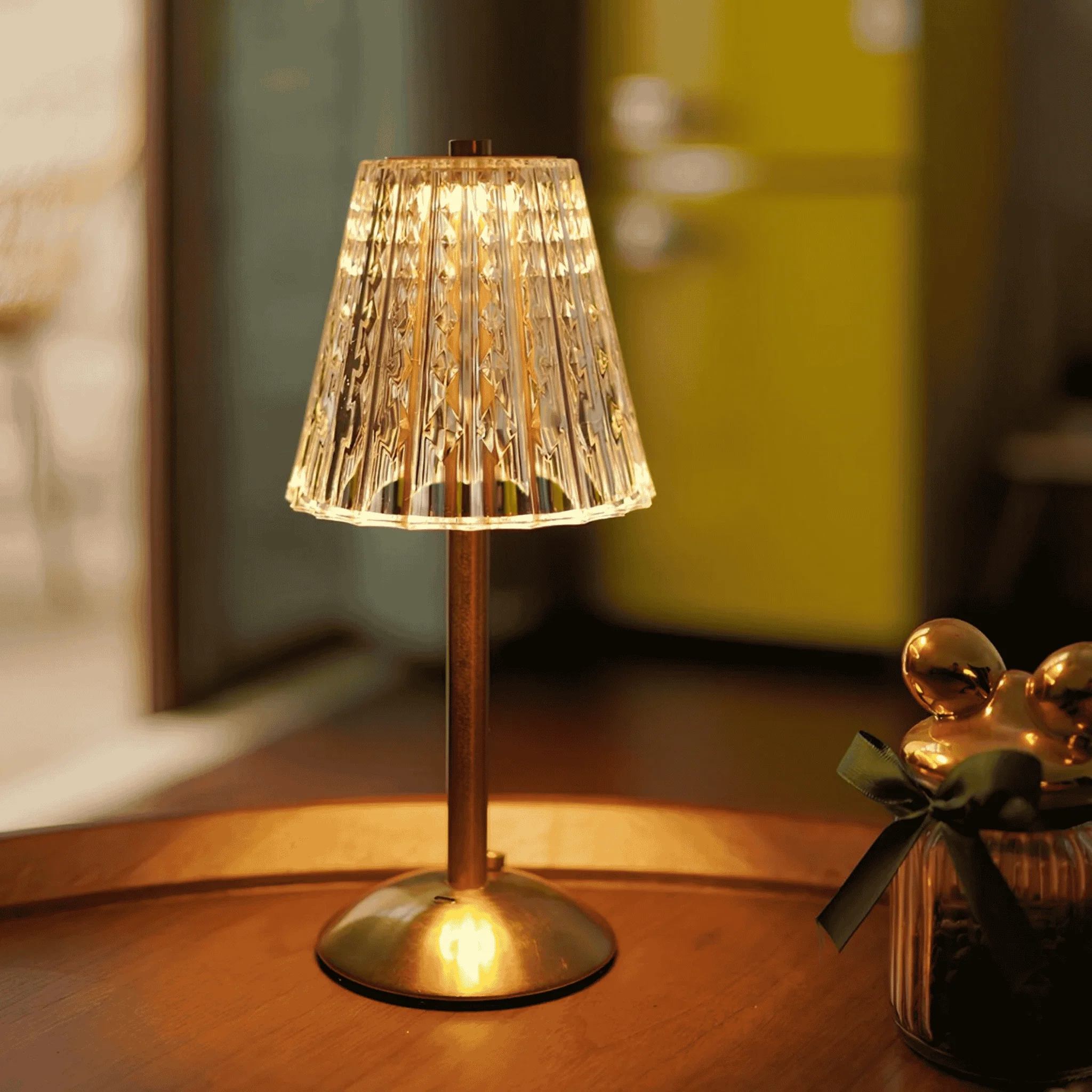 Rechargeable Table Lamp with Fluted Glass Shade and LED Light - Image 7