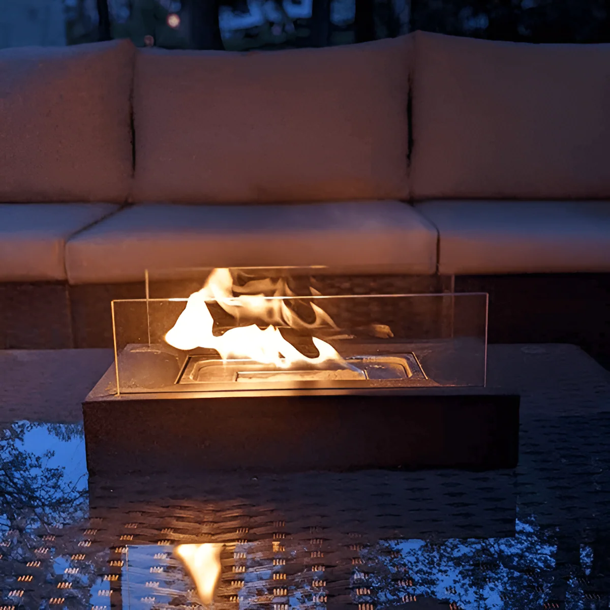 Rectangular Tabletop Bioethanol Fireplace with Glass Panels - Image 3