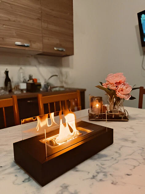 Rectangular Tabletop Bioethanol Fireplace with Glass Panels - Image 4
