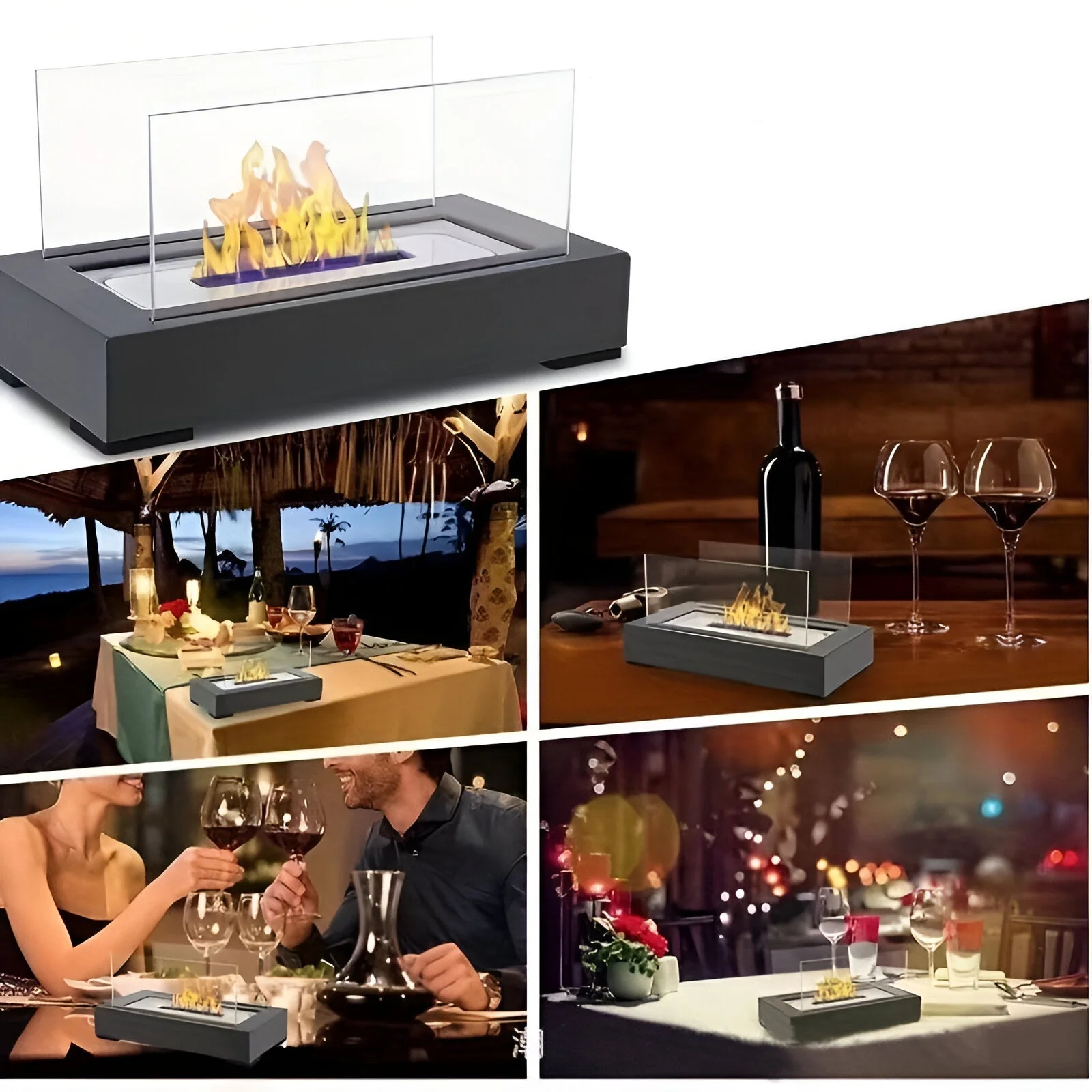 Rectangular Tabletop Bioethanol Fireplace with Glass Panels - Image 5