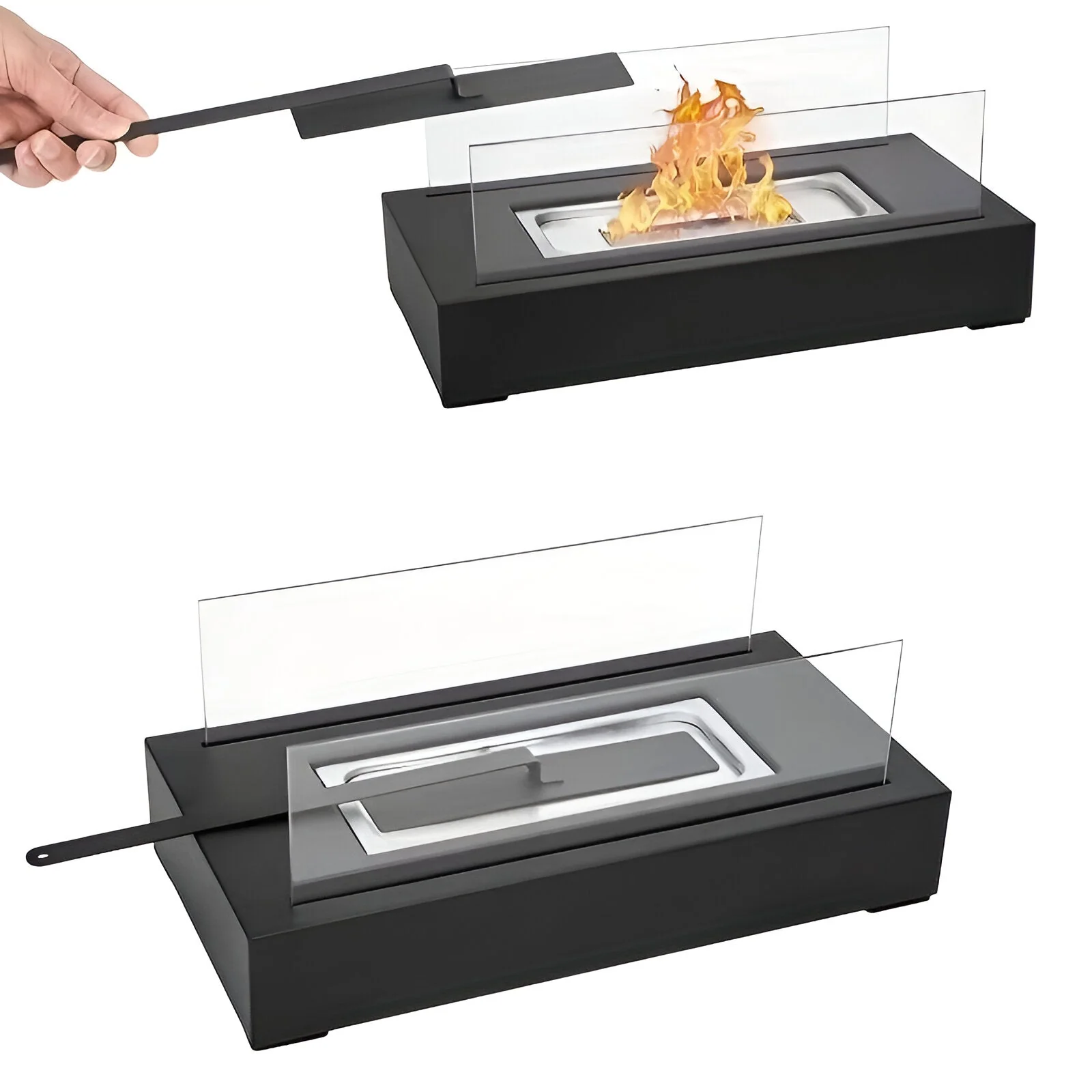 Rectangular Tabletop Bioethanol Fireplace with Glass Panels - Image 7