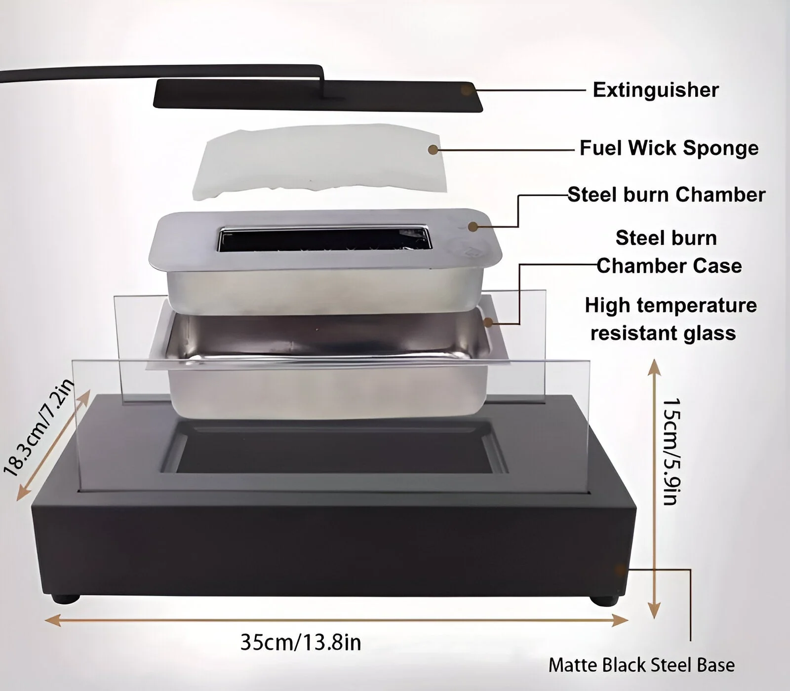 Rectangular Tabletop Bioethanol Fireplace with Glass Panels - Image 9