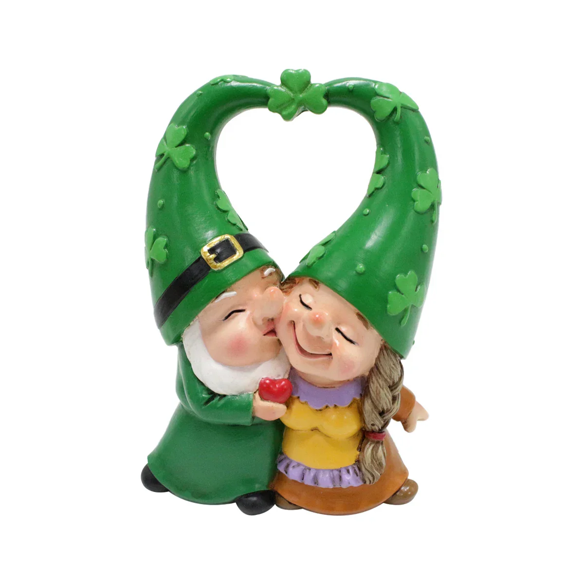 Resin Garden Gnome Couple Figurine with Heart and Clover Hats - Image 6