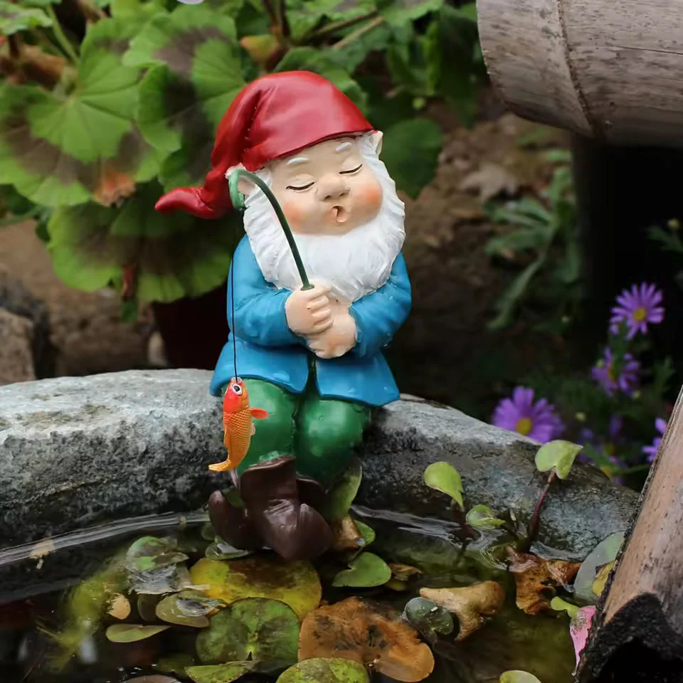 Resin Garden Gnome Figure Sitting with Fishing Rod - Image 3