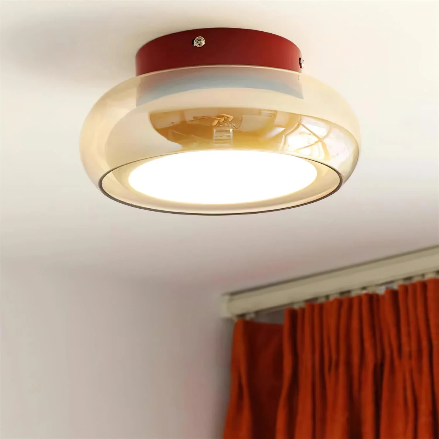 Retro Amber Glass Flush Mount Ceiling Light - Image 2