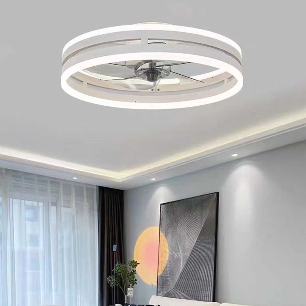 Round Ceiling Fan Light with LED Ring and Three Blades