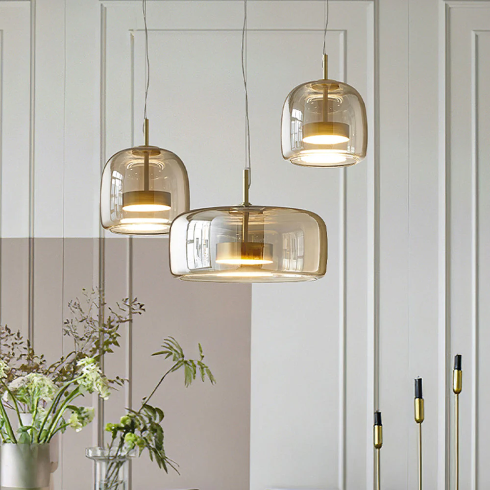 Round Clear Glass Pendant Lamp with Brass Fitting - Image 2